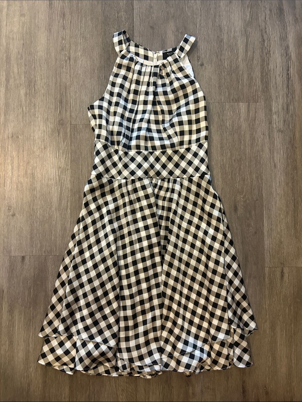 White House Black Market Black and White Gingham Halter Dress